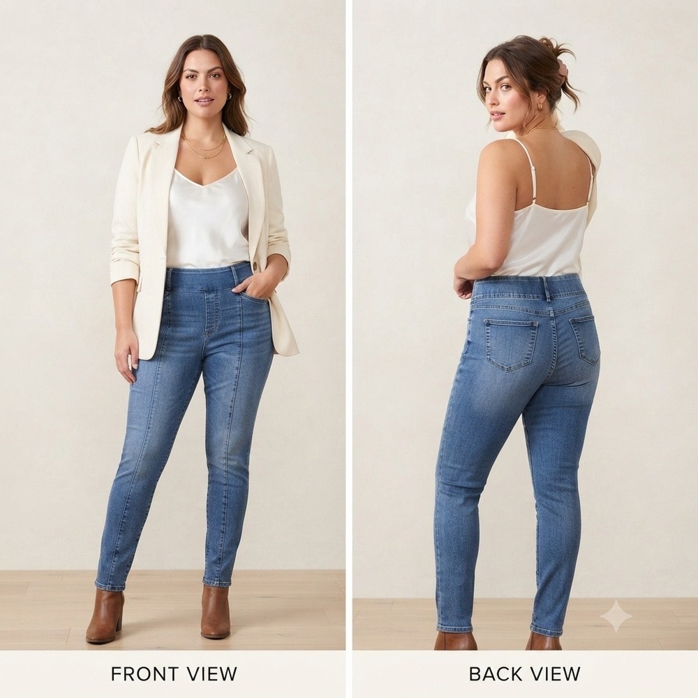 Simply Vera Wang Womens Pull On Skinny Jeans Medium Wash Pintuck Seams Sz 12